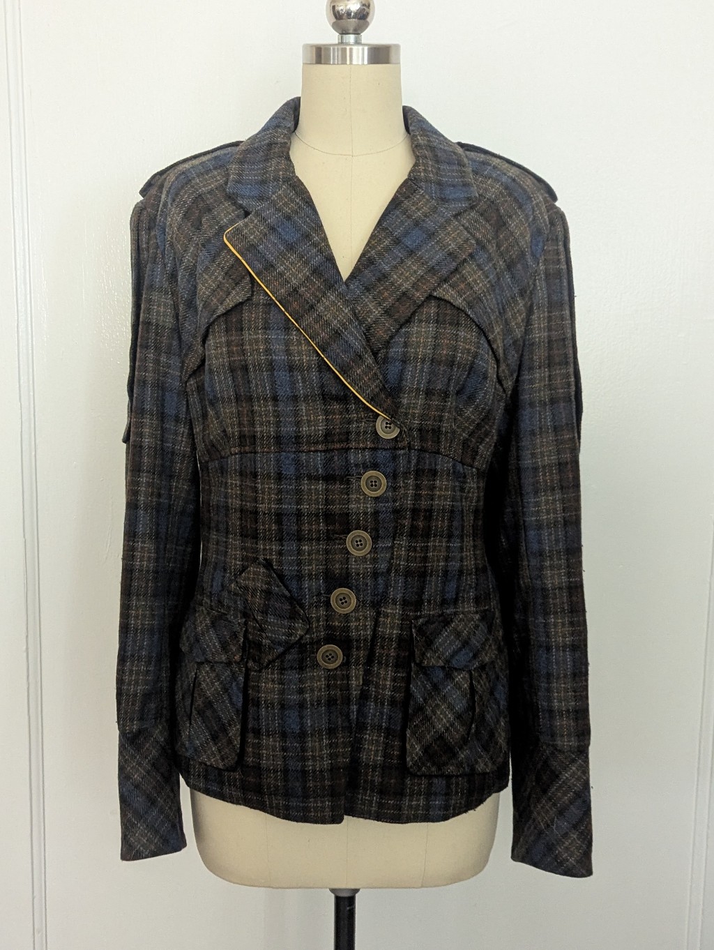L.A.M.B. Wool Military Style Plaid Jacket